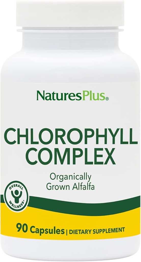 Natures Plus Chlorophyll Complex - 90 Capsules - 600 mg of Organic Alfalfa - Superfood Supplement & Antioxidant - Immune System Support, Boost Energy - Gluten Free - 45 Servings