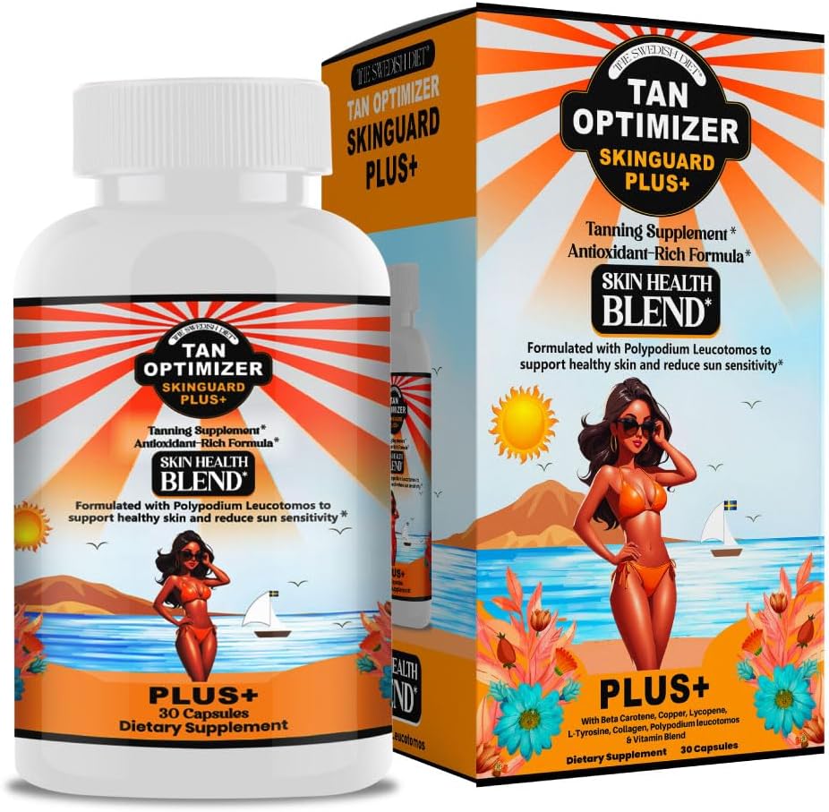 Tan Optimizer SkinGuard Plus+ – Sugar-Free Tanning & Anti-Aging Supplement with 240mg Polypodium, Beta Carotene & Antioxidants for Radiant, Youthful Skin – 30 Capsules