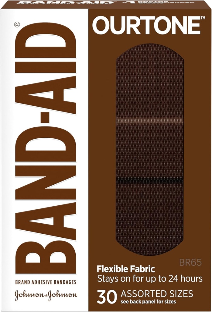Band-Aid Brand Ourtone Adhesive Bandages, Flexible Protection & Care of Minor Cuts & Scrapes, Quilt-Aid Pad for Painful Wounds, BR65, Assorted Sizes, 30 ct