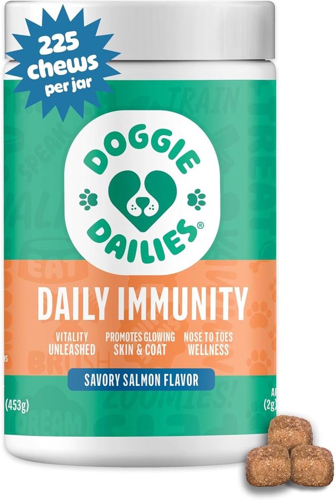 Doggie Dailies Omega 3, Salmon Oil & Nutrients for Skin, Coat & Allergy Support (Salmon, 225 Soft Chews)