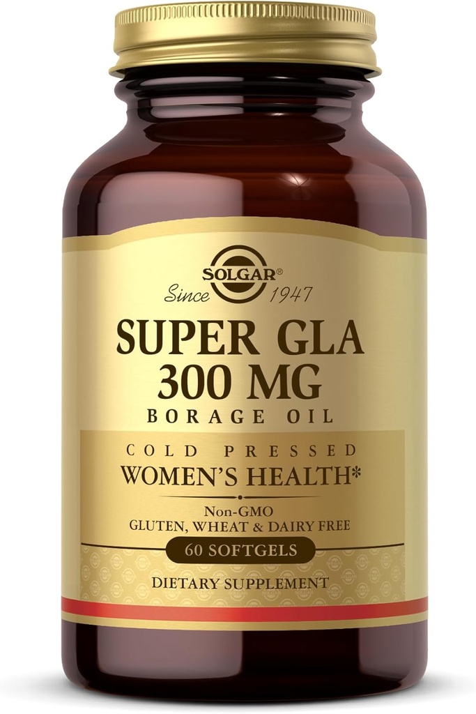 Solgar Super GLA 300 mg - 60 Softgels - Cold-Pressed Borage Oil for Women’s Health - Non-GMO, Gluten Free, Dairy Free - 60 Servings