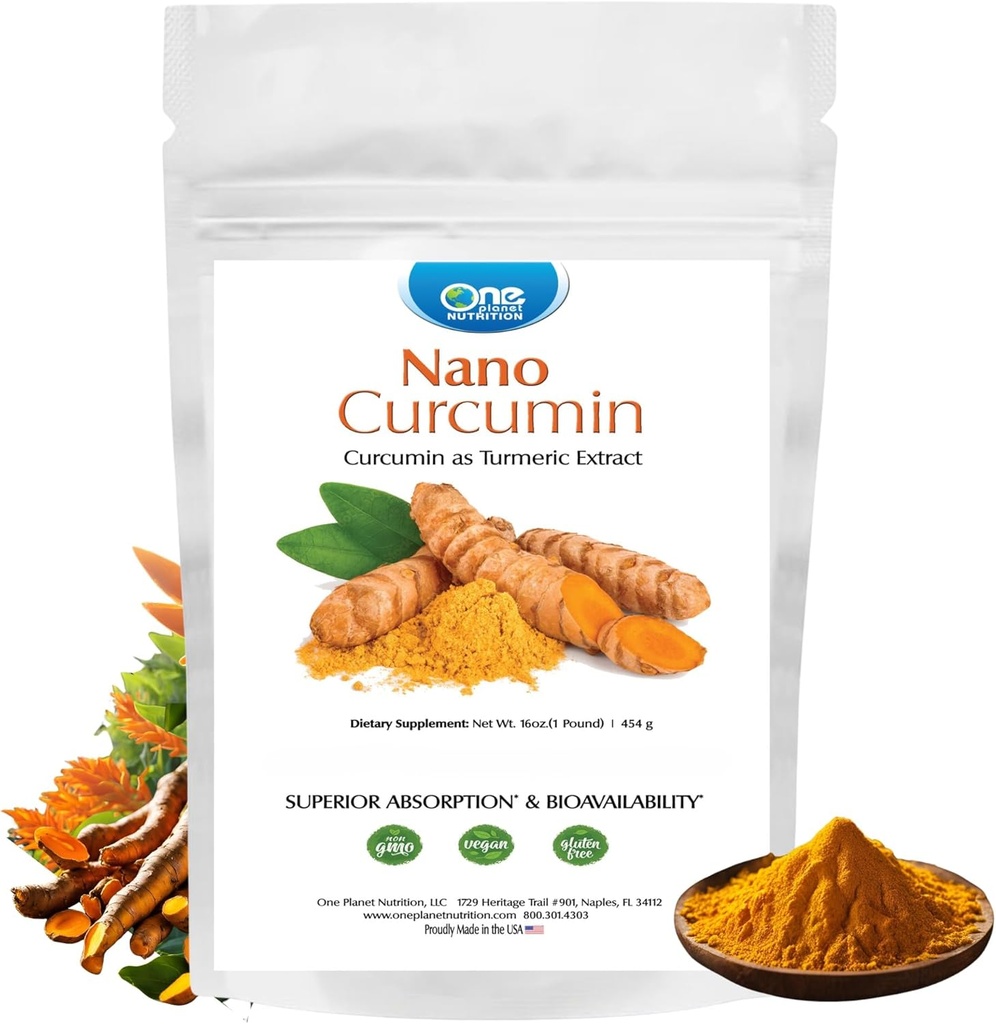 One Planet Nutrition Nano Curcumin Powder 8 oz (227 Servings), Pure Turmeric Extract, Nano for High Absorption, Supports Overall Vitality, Non-GMO, Vegan, Gluten-Free