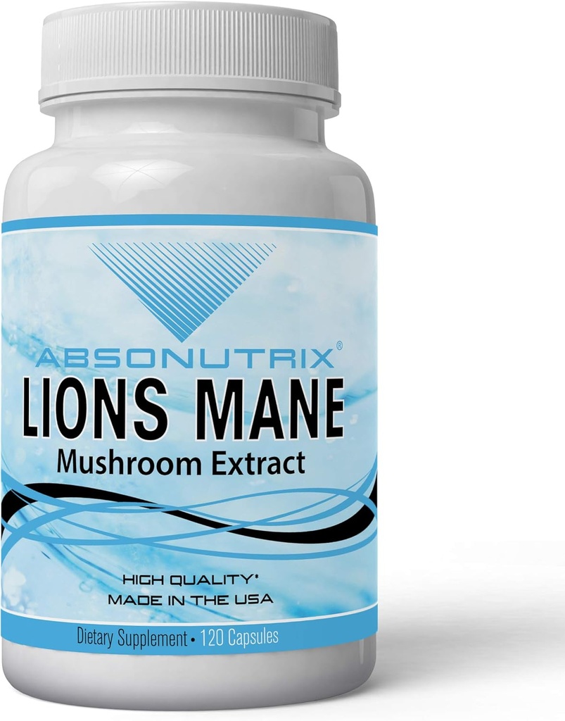 Absonutrix Lion's Mane Mushroom Extract 120 Capsules, Supports Immune System, Helps Improve Cognitive Health, Quality Potent Ingredients, Made in USA Vegetable Capsules,500 mg per serving,GMP-Approved