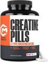 Crazy Muscle, Creatine Pills, 5g 3X Pure Creatine Monohydrate, Pre Workout Bulk Muscle Mass Gainer, High Absorption Easy to Take ThreeAtine 3 Type Optimum Performance for Lean Growth Men Women
