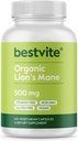 Organic Lion's Mane 500mg (120 Veggie Capsules) - No Stearates - Vegan - Non GMO - Gluten Free - Certified Organic Lion's Mane