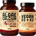 Algae Calcium & Vegan Vitamin D3 + K2 Bundle - Calcium Supplement from Red Algae, 4000 IU Vitamin D3 and 100mcg Vitamin K2