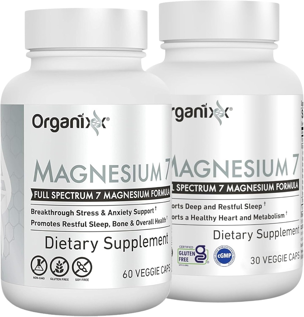 Organixx Magnesium Glycinate Supplement for Support Sleep, Muscle & Heart Health, 7 Type Magnesium Complex with Vitamin B6, Manganese Citrate, Gluten Free, Vegan, Non GMO, High Absorption, 90 Capsules