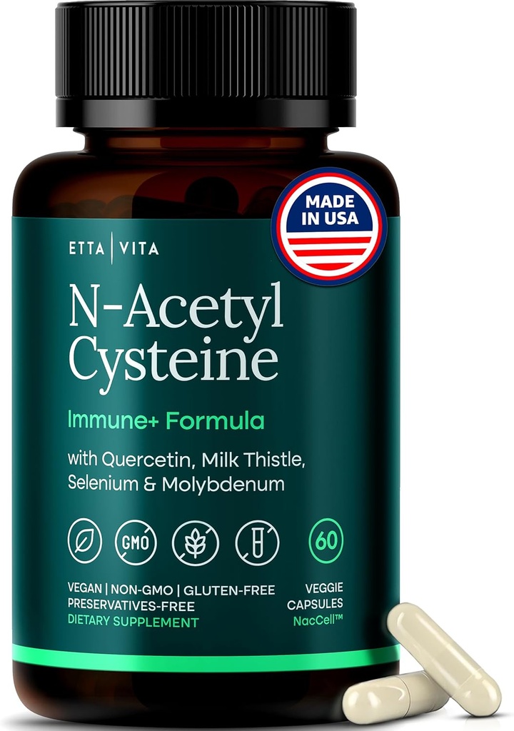 Vegan Liver Detox & Cleanse - NAC Supplement N-Acetyl Cysteine 600mg with Quercetin, Milk Thistle, Molybdenum & Selenium, N-Acetyl-Cysteine Capsules for Immune Support, Respiratory & Brain Health