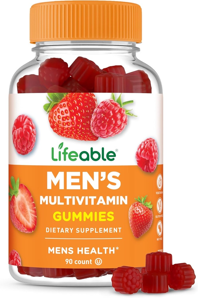 Lifeable Multivitamin for Men Gummies | VIT A, C, D, E, B1, B2, Niacin, B5, B6, Folate, B12, Biotin, Iodine, Zinc, Chromium, Ginseng, Lycopene, Inositol | Mens Multivitamins Gummies | 90 Gummies