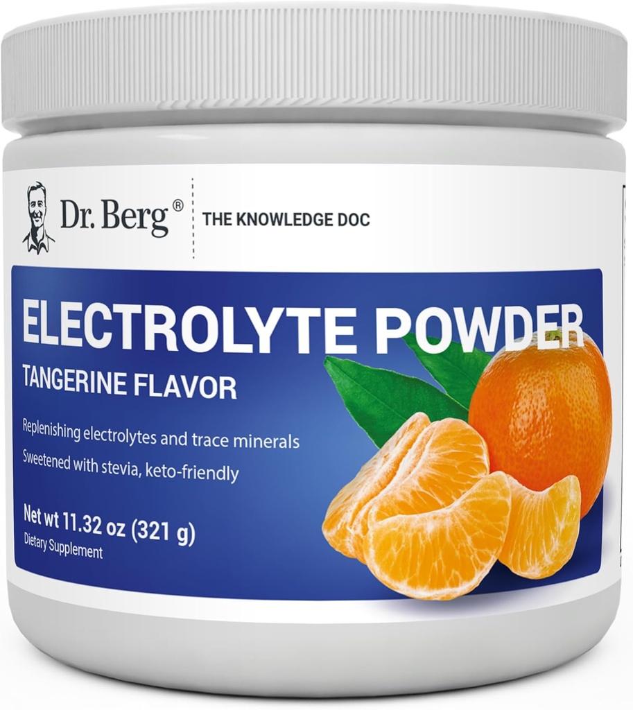 Dr. Berg Zero Sugar Hydration Keto Electrolyte Powder - Enhanced w/ 1000 mg of Potassium & Real Pink Himalayan Salt (NOT Table Salt) - Tangerine Flavor Hydration Drink Mix Supplement - 50 Servings