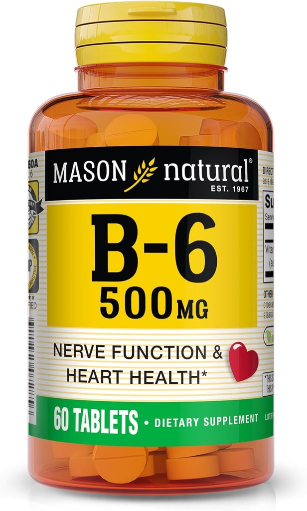 MASON NATURAL Vitamin B-6, 500 mg, 60 Tablets
