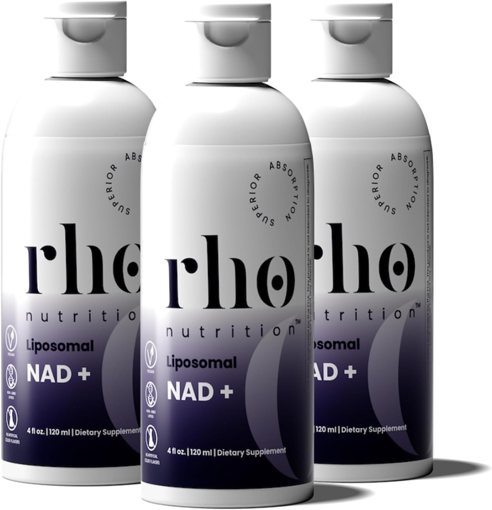 Rho Nutrition Liposomal NAD+ – Liquid Supplement Designed to Help Support Absorption – Active Form of NAD+ Helps Support Normal Cellular Health, Healthy Aging, Energy Metabolism & Vitality – 3 Pack