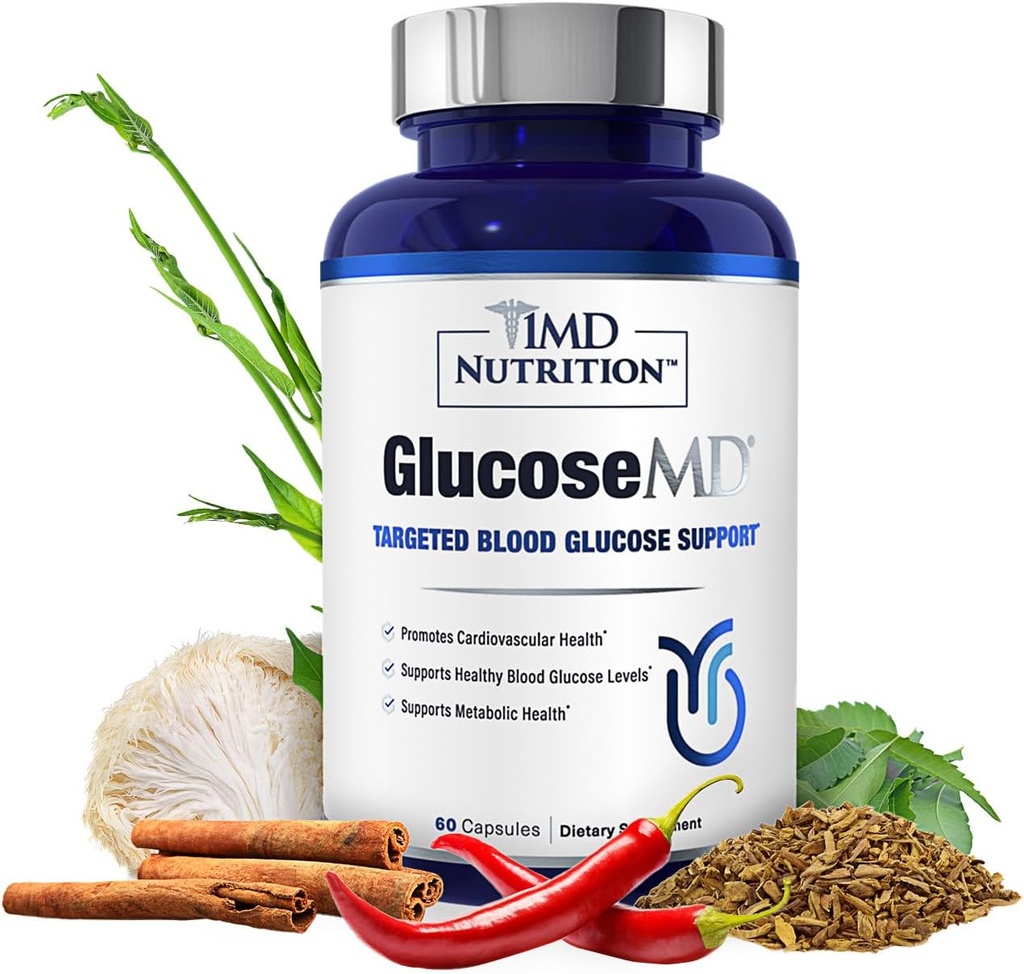 1MD Nutrition - Cinnamon bark 10:1 Water Extract, Chromium, Neem Leaf, Berberine, Cayenne Pepper 5:1 Extract, Lion's Mane, Gymnema Leaf and Stem - 60 Capsules
