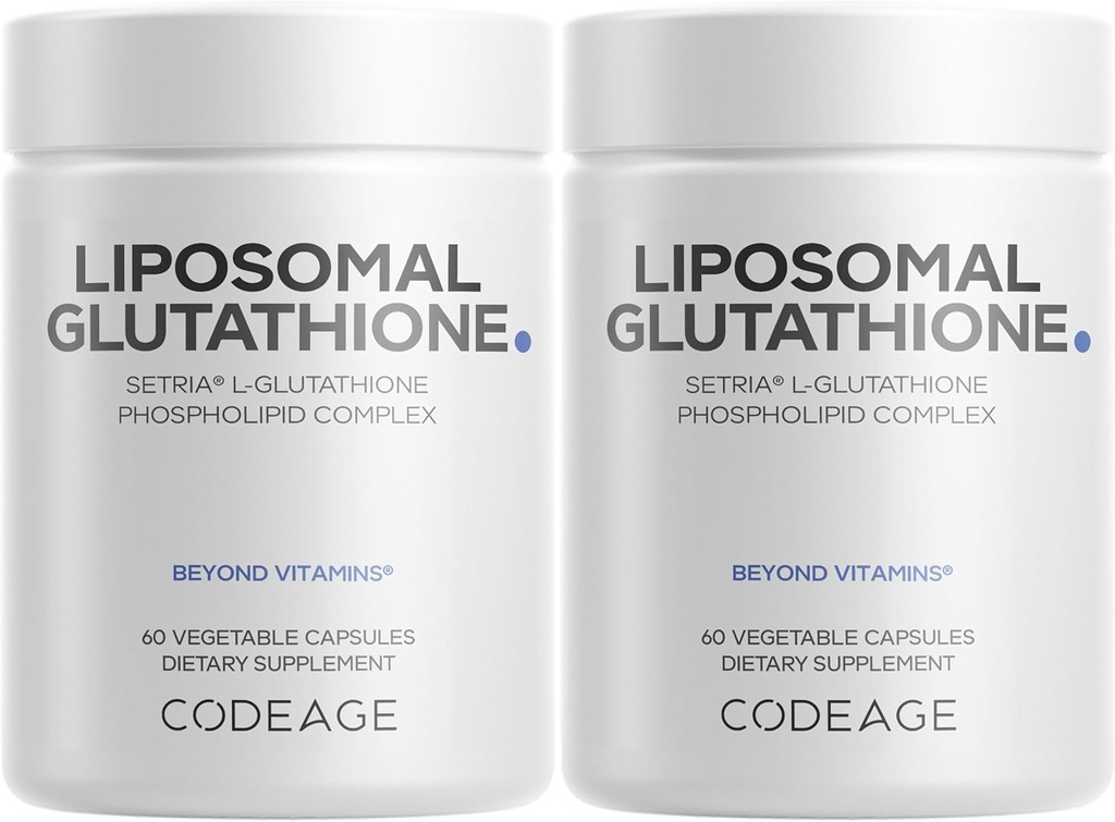 Codeage Liposomal Glutathione Supplement - Pure Reduced Setria L-Glutathione, Liposomal Delivery, Phospholipid Complex - Vegan, Non-GMO - 2-Pack