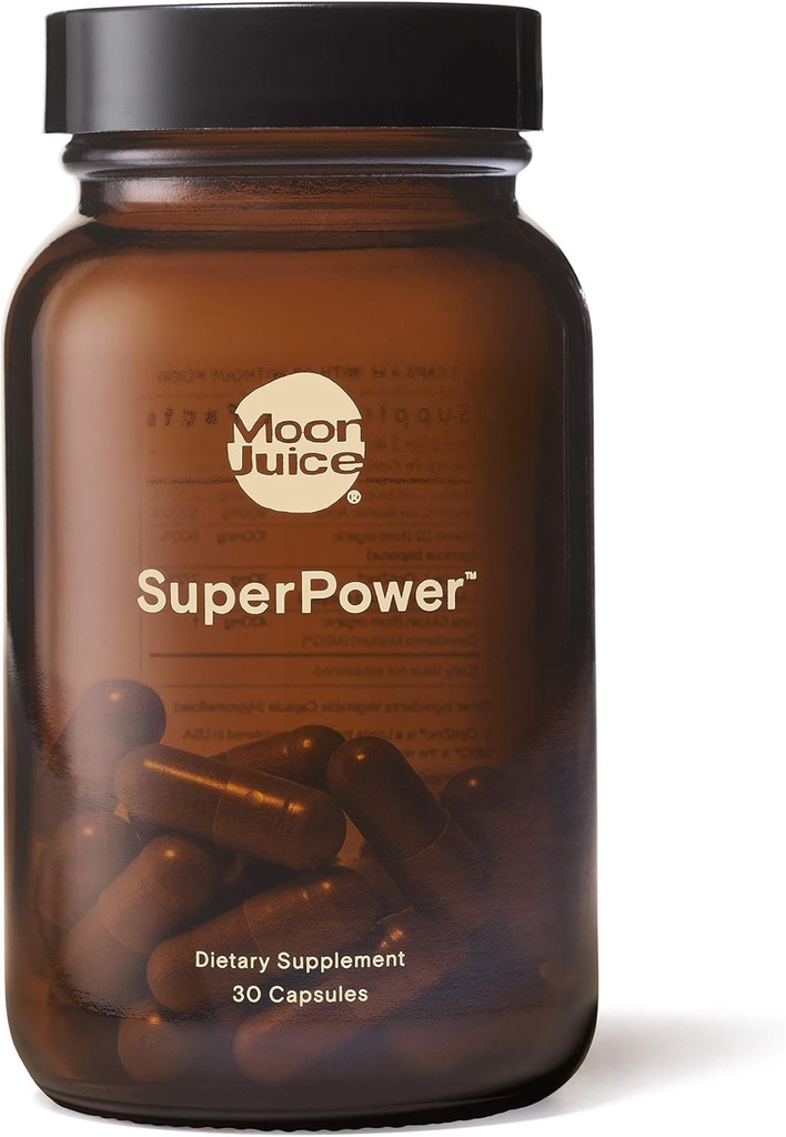 Moon Juice - Superpower (30 Veggie Capsules) - Immune Support Supplement - Vitamin C, Vitamin D, Zinc, Reishi Mushrooms - Reusable Glass Bottle - 3rd Party Tested - 100% Traceable - Vegan, Non GMO