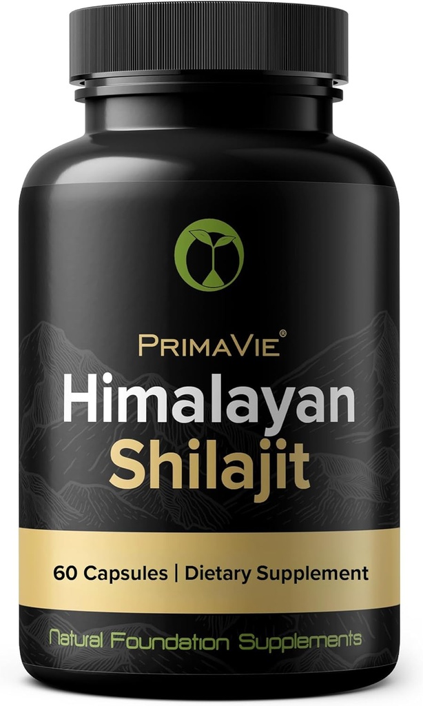 Shilajit Capsules High Strength Purified Primavie Shilajit Harvested at 10,000 Feet from the Himalayan Mountains Rich in Fulvic Acid & Trace Minerals 3rd Party Tested 100% Natural Made in the USA (60)