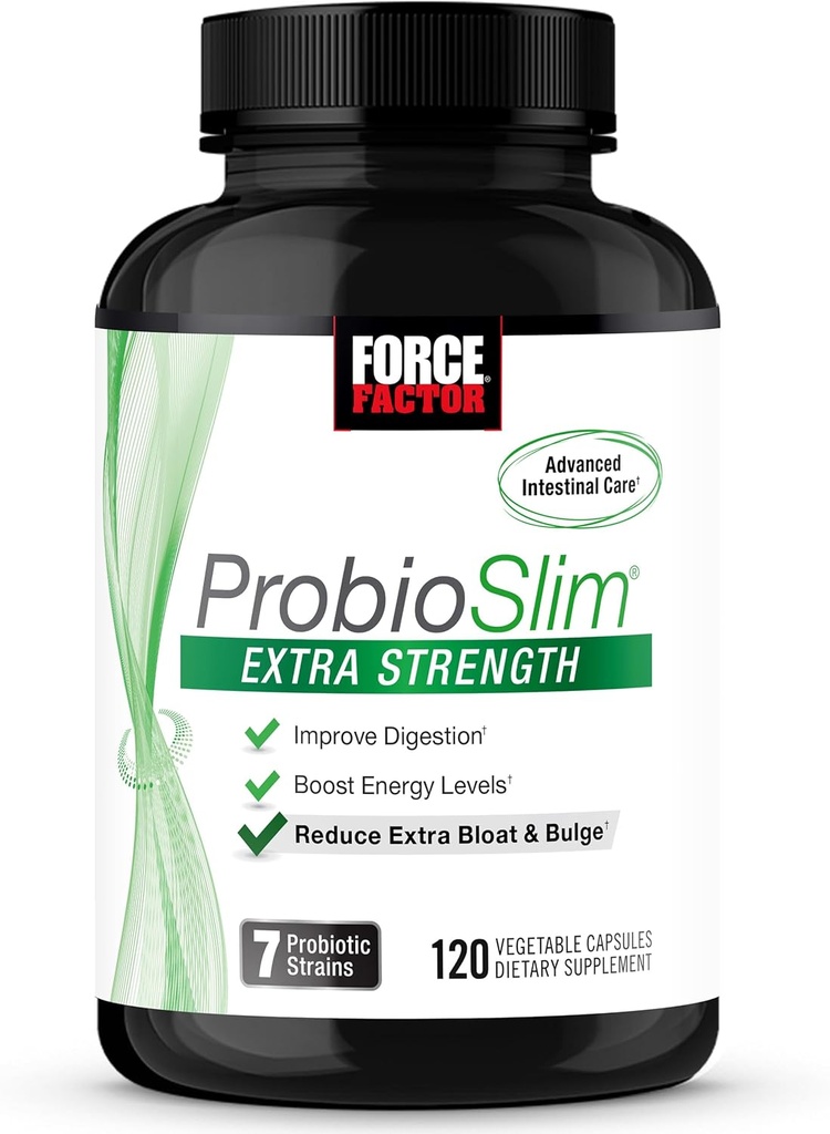 FORCE FACTOR ProbioSlim Extra Strength Probiotics for Women and Men with 30 Billion CFUs of Probiotics for Digestive Health, Bloating Relief, and Gut Health, with Prebiotic Fiber, 120 Capsules