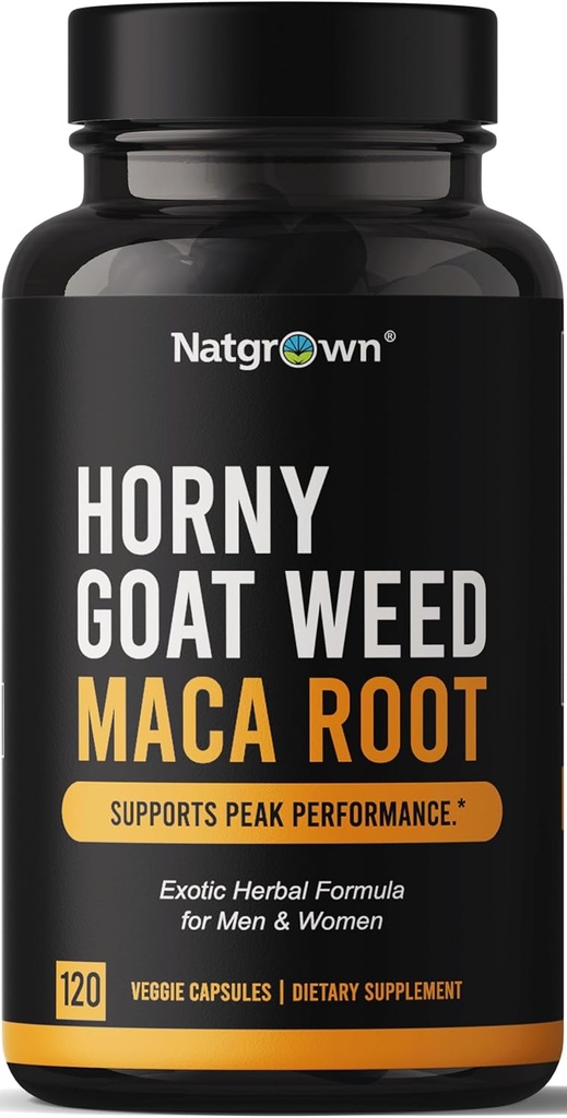 Natgrown Horny Goat Weed and Maca Root Extract Supplement for Men & Women (Epimedium Extract, Hornygoatweed) Vegan Capsules -120 Ct