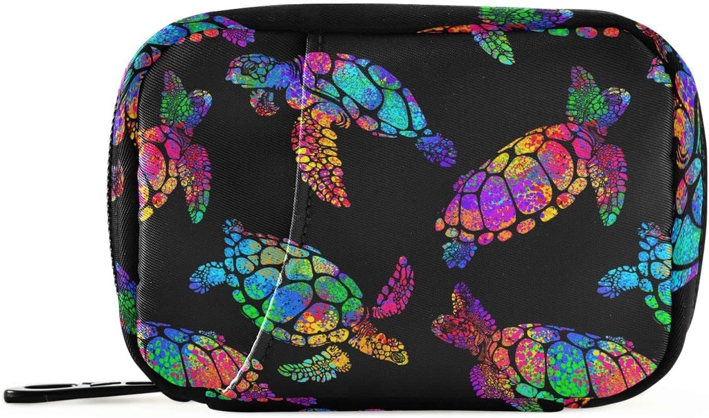 Pill Box Boho Sea Turtle with Lotuses and Mandala 7 Day Pill Case Travel Pill Organizer Bag with Zipper Portable Weekly Vitamin Medicine Supplement Holder Pouch Bag