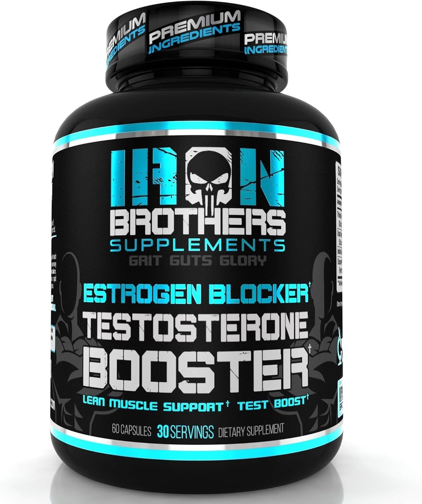 Iron Brothers Estrogen Balance & Testosterone Support for Men – Indole-3-Carbinol (I3C), Tribulus & Grape Seed Extract – Hormone Regulation, Lean Muscle Hardness & PCT Support – 60 Vegan Capsules