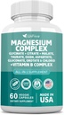 Magnesium Complex Supplement, Clycinate 141mg Oxide 228mg Malate 58.5mg Citrate 62.4mg with Orotate Glycina Taurate Chloride Aspartate Gluconate Vitamin B, Max Absorption, Gluten-Free, Non-GMO