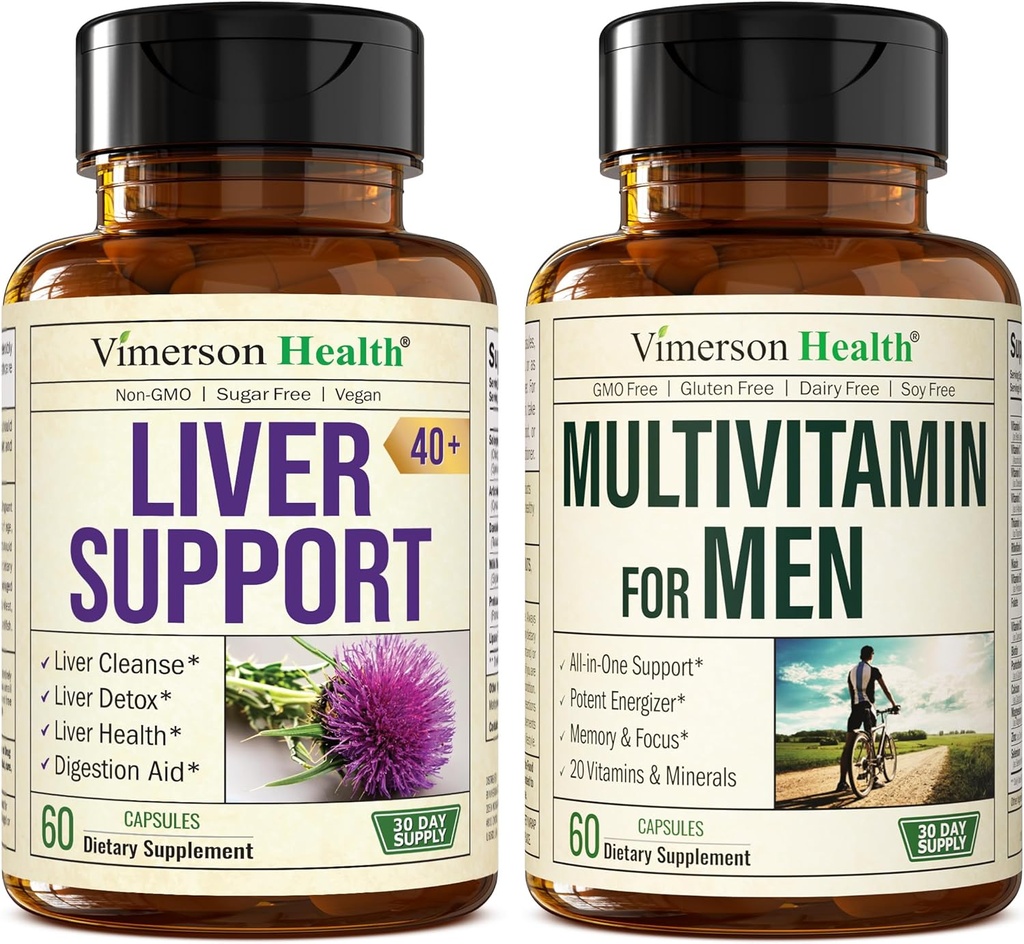 Vimerson Health Liver Cleanse Detox & Repair Milk Thistle Supplement & Multivitamin for Men - Complete Mens Multivitamins & Multiminerals with Vitamin A, C, D, E, B12, Zinc, and More Vitamins for Men