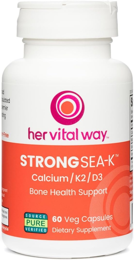 Strong Sea-K Calcium Supplement - Whole Food Calcium with K2 and D3 - Comprehensive Bone Health Supplement with Trace Minerals - 60 Capsules