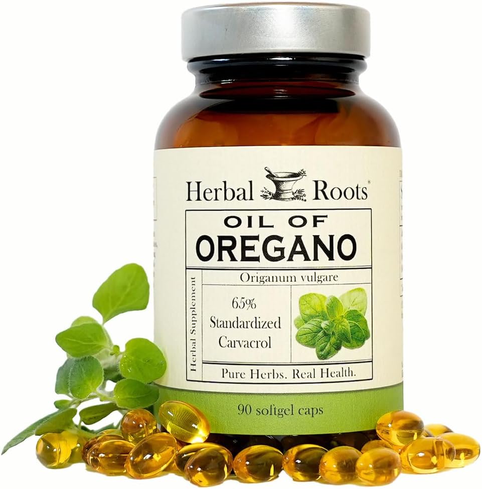 Herbal Roots Oil of Oregano - Made from Mediterranean Oregano Oil - 90 Easy to Swallow Softgel Capsules - Extra Strength 150mg