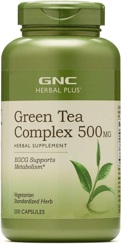 GNC Herbal Plus Green Tea Complex 500mg Supplement, Vegetarian, Supports Metabolism, 200 Servings