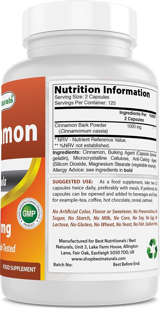 Best Naturals Cinnamon 500 mg & Magnesium Glycinate 425 mg