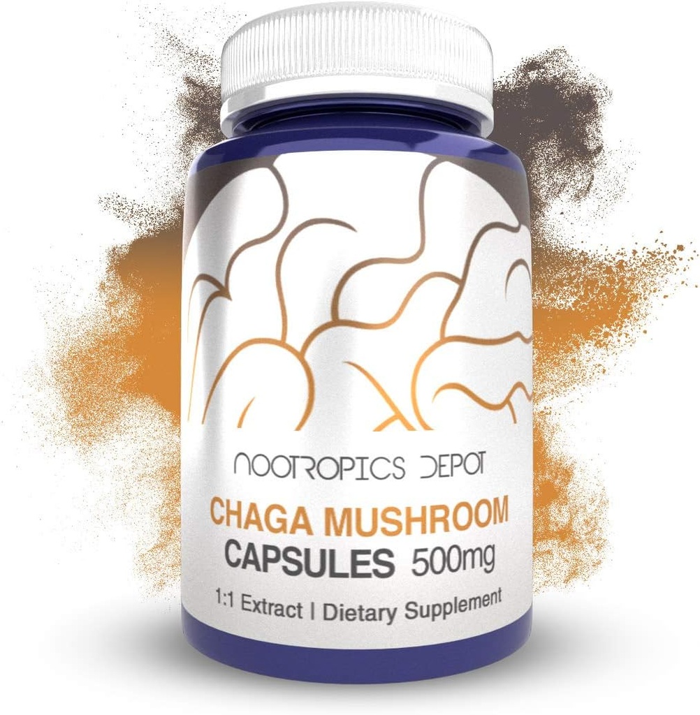 Nootropics Depot Chaga Mushroom Capsules | 500mg | 180 Count | Inonotus obliquus