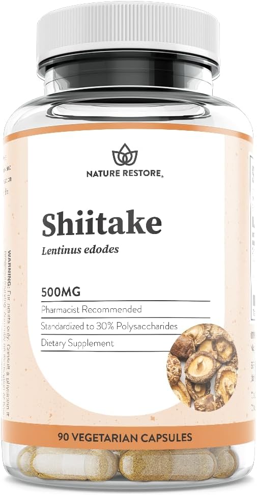 Nature Restore Shiitake Mushroom Extract Supplement, 90 Capsules, High 30% Polysaccharide Concentration, Non-GMO, Gluten Free