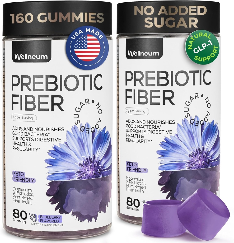 High Prebiotic Fiber Gummies for Women and Men 7G, 160 Pcs (2 Pack) - Natural GLP-1 Support - Beet FOS Fiber, Magnesium, Inulin, Probiotic - Gummy Supplement for Digestive Health - Sugar Free