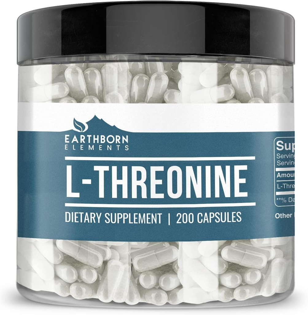 Earthborn Elements L-Threonine 200 Capsules, Essential Amino Acid, Pure & Undiluted, No Additives