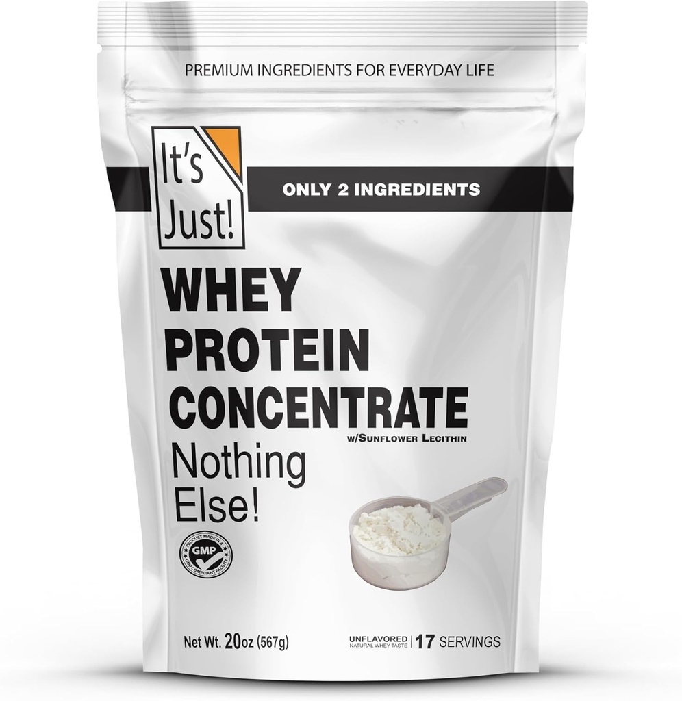 It's Just! - 100% Whey Protein Concentrate, Made in USA, No RBST/rBGH Hormones, Premium WPC-80, No Added Flavors or Artificial Sweeteners (1.25 Pound, Unflavored)