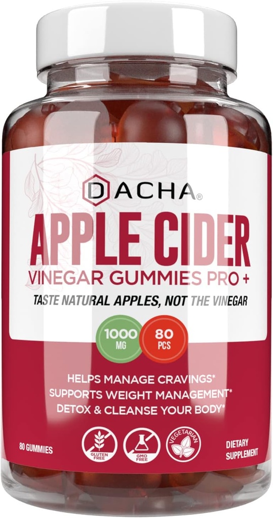 Premium Apple Cider Vinegar Gummies – 80 Count, 1000mg Raw, Organic, Unfiltered ACV from The Mother, Not Sticky, Immune, Detox, Fitness & Acid Reflux Heartburn Pomegranate Beet Root Vitamin B9 B12