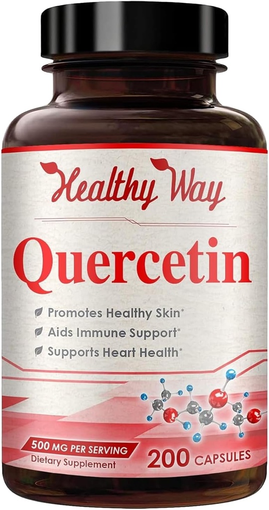 High Strength Quercetin 500mg Capsules - Once Daily Powerful Antioxidant Quercetin Supplement for Heart Aging Skin Brain and Immune Support - Vegan Friendly Gluten-Free Made in the USA (200 Servings)