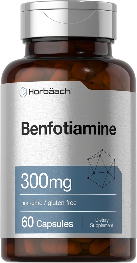 Horbaach Benfotiamine 300mg | 60 Capsules | Vitamin B1 Thiamine | Non-GMO & Gluten Free Supplement