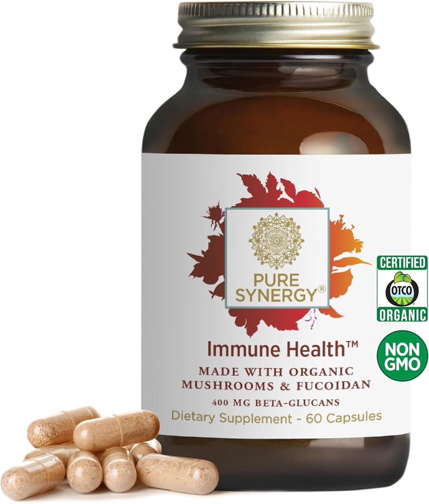 PURE SYNERGY Immune Health | Immune Support Mushroom Supplement | Astragalus and Beta-Glucan Extracts with Organic Functional Mushroom Extracts | for Year-Round Support (60 Capsules)