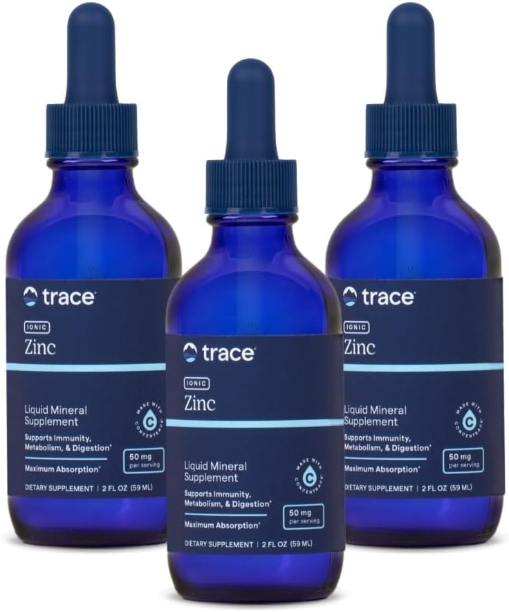 Trace Minerals Ionic Zinc - Ionic Zinc Supplement for Immune Support - Digestion, Growth & Skin Health Support - Chloride & ConcenTrace - Highly-Absorbable Drops - 2 fl oz, 3 Pack (144 Servings)