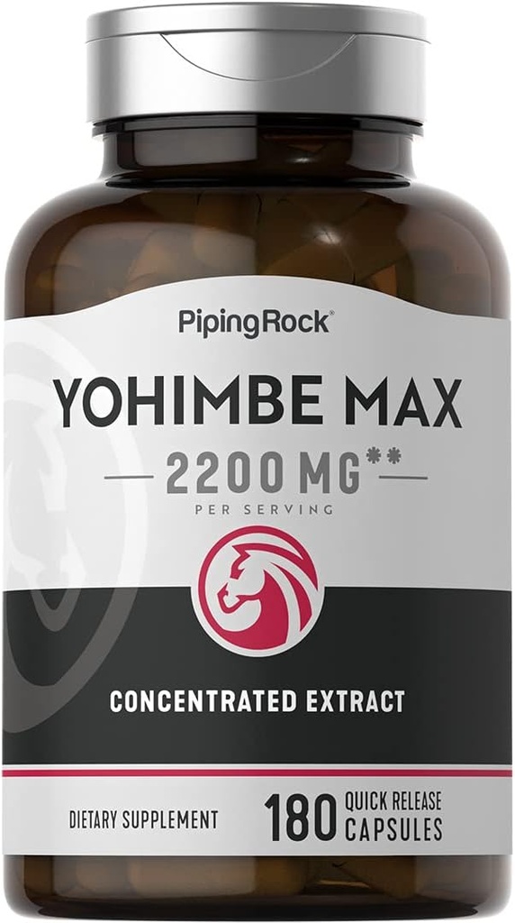 Piping Rock Yohimbe Supplements for Men | 2200 mg | 180 Capsules | Max Concentrated Extract | Non-GMO, Gluten Free Supplement