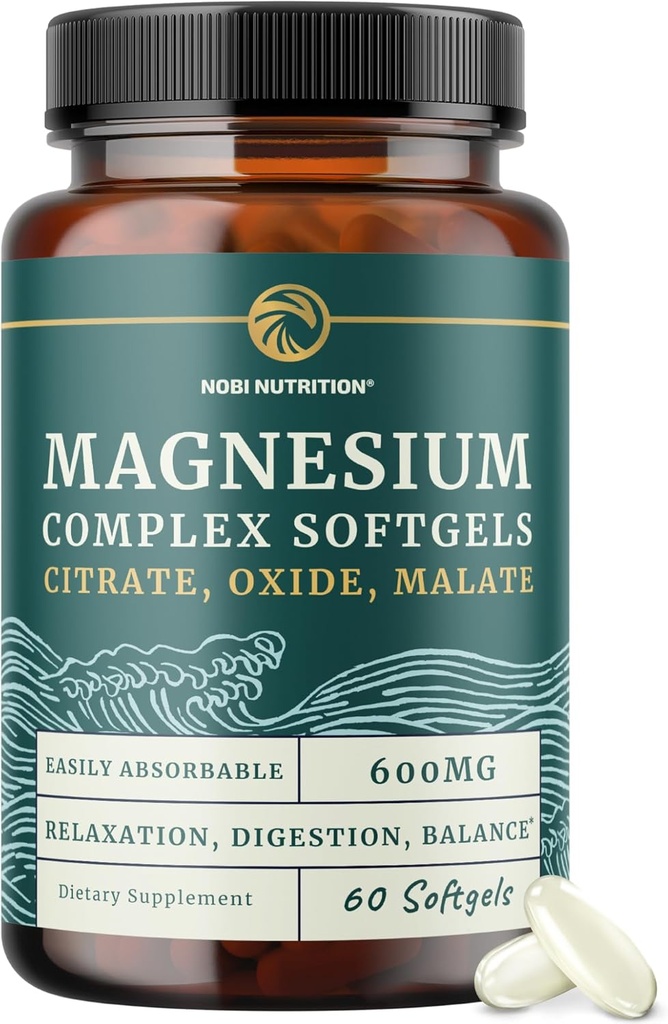 Triple Magnesium Softgels | Citrate, Malate, & Oxide | Highly Absorbable Magnesium Supplement for Digestion, Calm, Leg Cramps, & Sleep Support | 300mg Complex | Easy to Swallow Soft Gels | 60 Count
