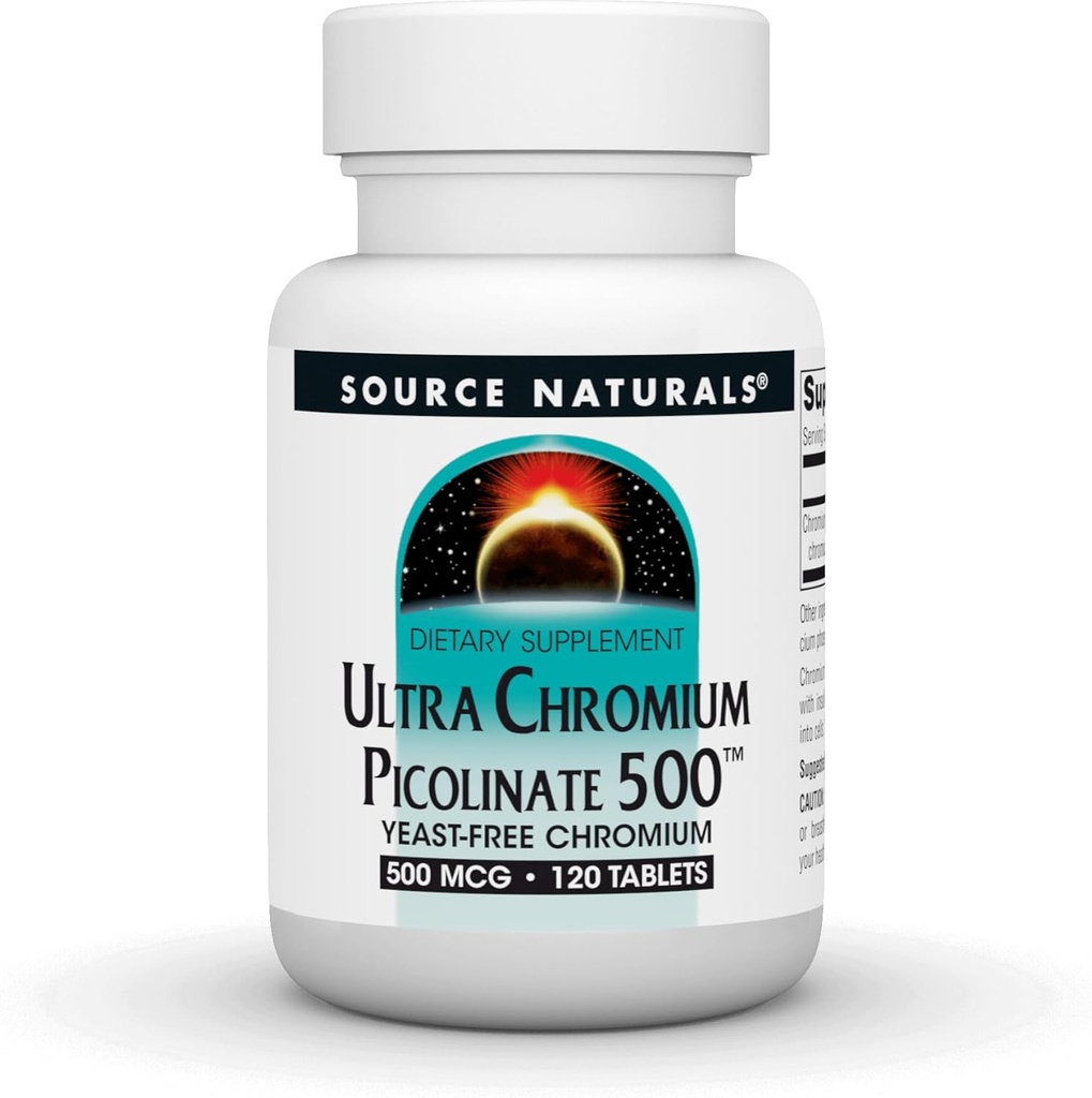 Source Naturals Ultra Chromium Picolinate 500 Yeast-FreeChromium, Vegetarian Dietary Supplement, 500 mcg - 120 Tablets