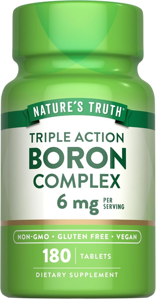 Nature's Truth Triple Action Boron Complex Supplement | 6mg | 180 Count | Vegan, Non-GMO & Gluten Free Mineral Support