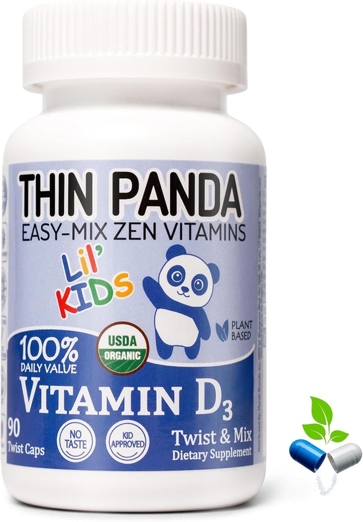 Lil' Kids Organic Vitamin D3 Supplement | 100% Of Your RDA | For Strong Bones & Healthy Immunity | Unique Twist & Mix Design | GMO Gluten Vegan & Taste Free | For Toddlers Ages 3 & Under | 90 Servings