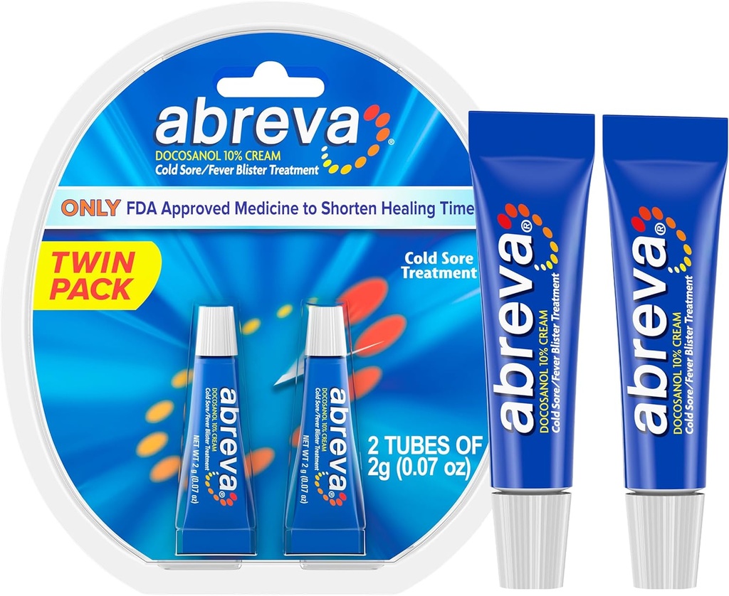 Abreva 10 Percent Docosanol Cold Sore Treatment, Treats Your Fever Blister in 2.5 Days - 0.07 oz Tube x 2