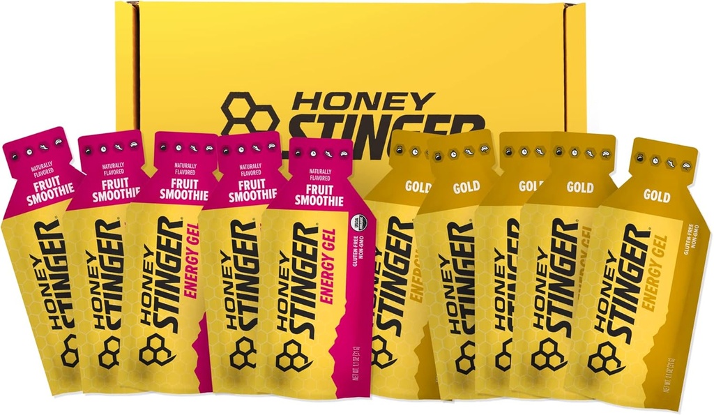 Honey Stinger Energy Gel Variety Pack | 5 Packs Each of Gold and Organic Fruit Smoothie | Gluten Free & Caffeine Free | For All Exercises | Sports Nutrition for Home & Gym, Pre and Mid Workout