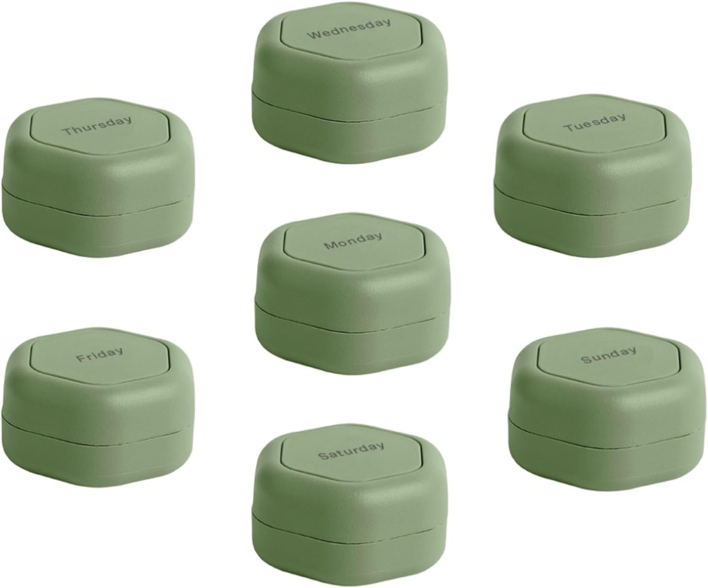 Cadence Travel Containers - Pill Case Set - Magnetic Travel Capsules,Daily Medicine Organizer for Pills, Supplements, & Vitamins - 7 Flex Smalls (0.56oz) for Weekly Pill Organizer - Eucalyptus