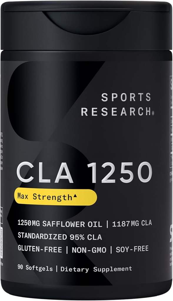 Sports Research CLA - 1250mg with Active Conjugated Linoleic Acid for Men and Women | Non-GMO, Soy & Gluten Free - 95% (90 Softgels)