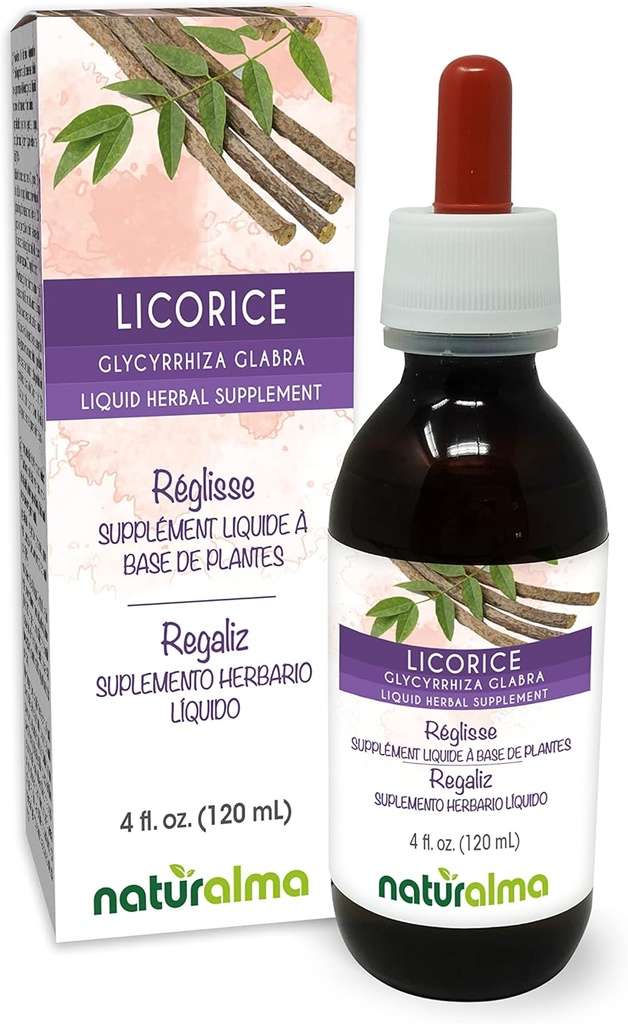 Naturalma Licorice or Liquorice (Glycyrrhiza glabra) Root Alcohol-Free Tincture - 4 fl oz Liquid Extract in Drops - Herbal Supplement - Vegan